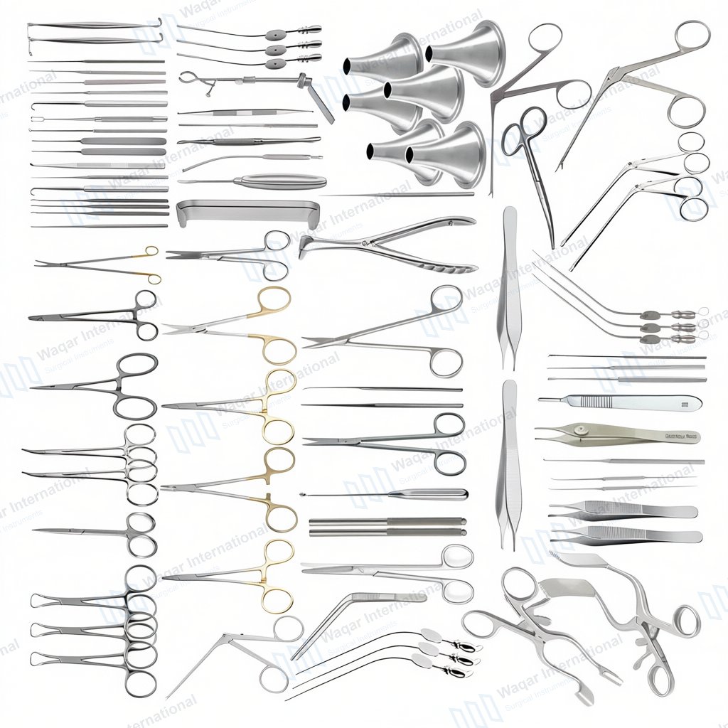 104-Piece Tympanoplasty Surgical Instruments Set ENT Micro Ear Surgery — surgical instruments manufactured by Waqar International, Sialkot