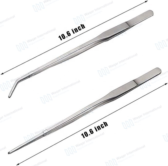 2Pcs Stainless Steel Reptile Feeding Long Tongs Tweezers 25cm — surgical instruments manufactured by Waqar International, Sialkot