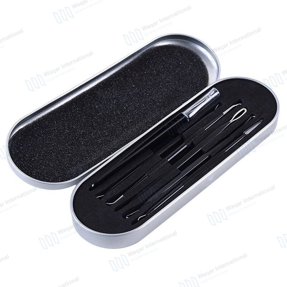 5Pcs Reusable Surgical Stainless Steel Blackhead Remover Kit — surgical instruments manufactured by Waqar International, Sialkot