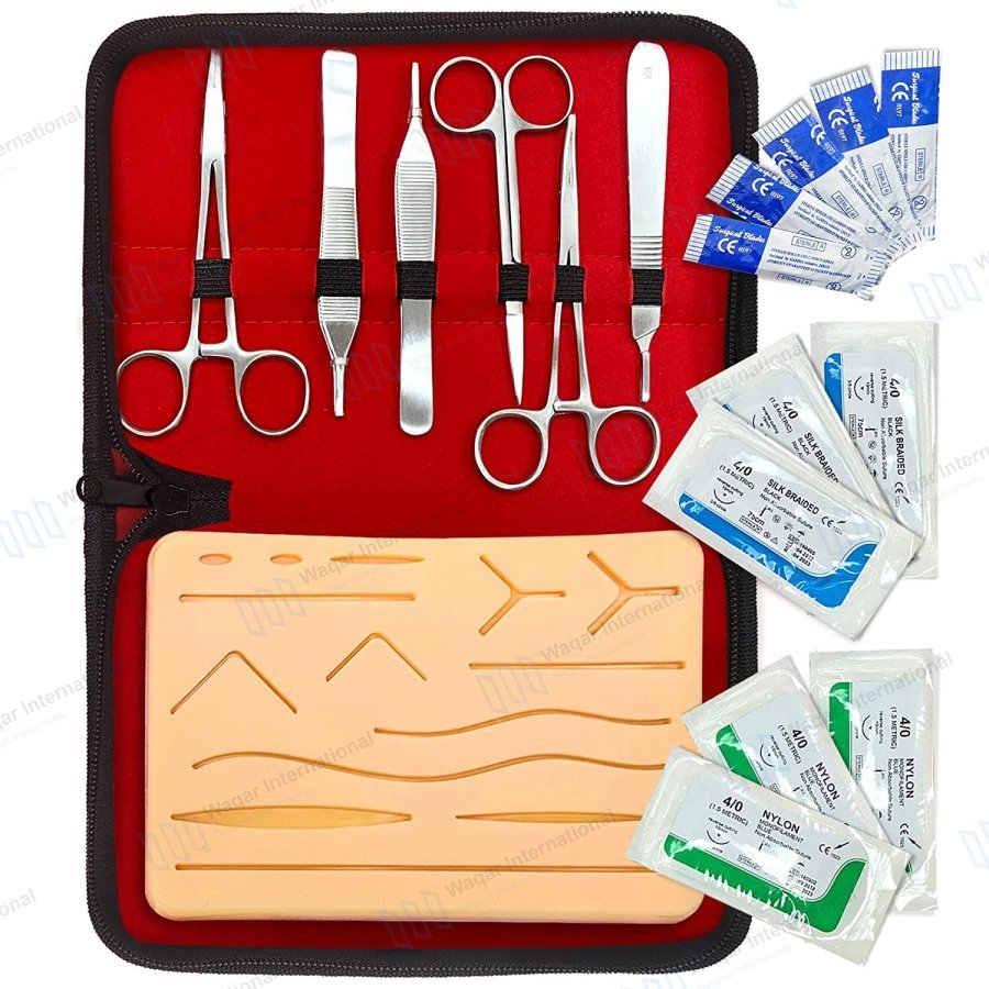 Complete Stainless Steel Suture Practice Kit for Medical — surgical instruments manufactured by Waqar International, Sialkot