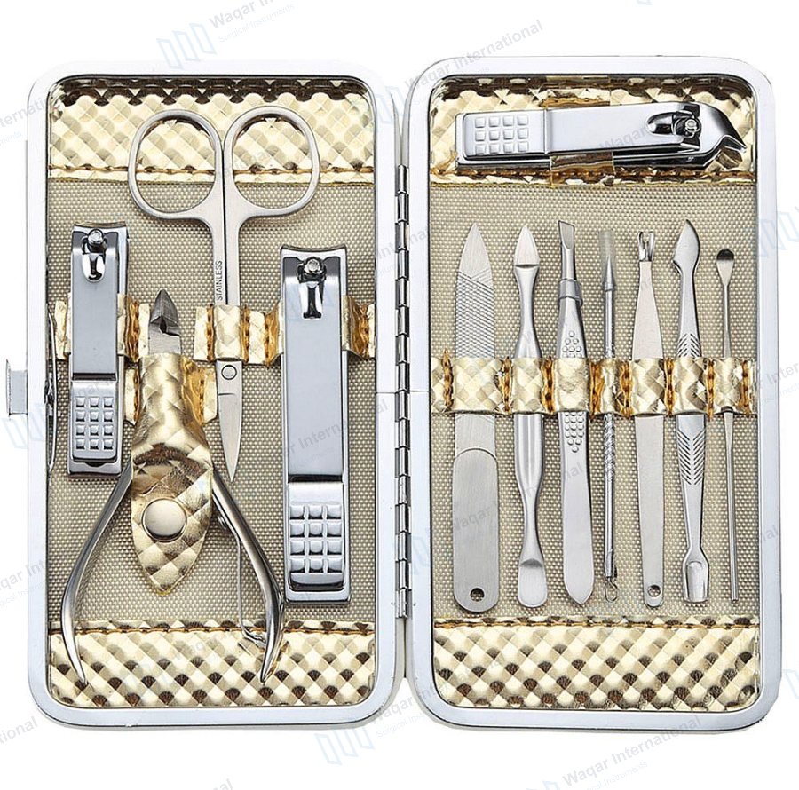 12 Pcs Manicure Set Stainless Steel Nail Clippers — beauty instruments manufactured by Waqar International, Sialkot