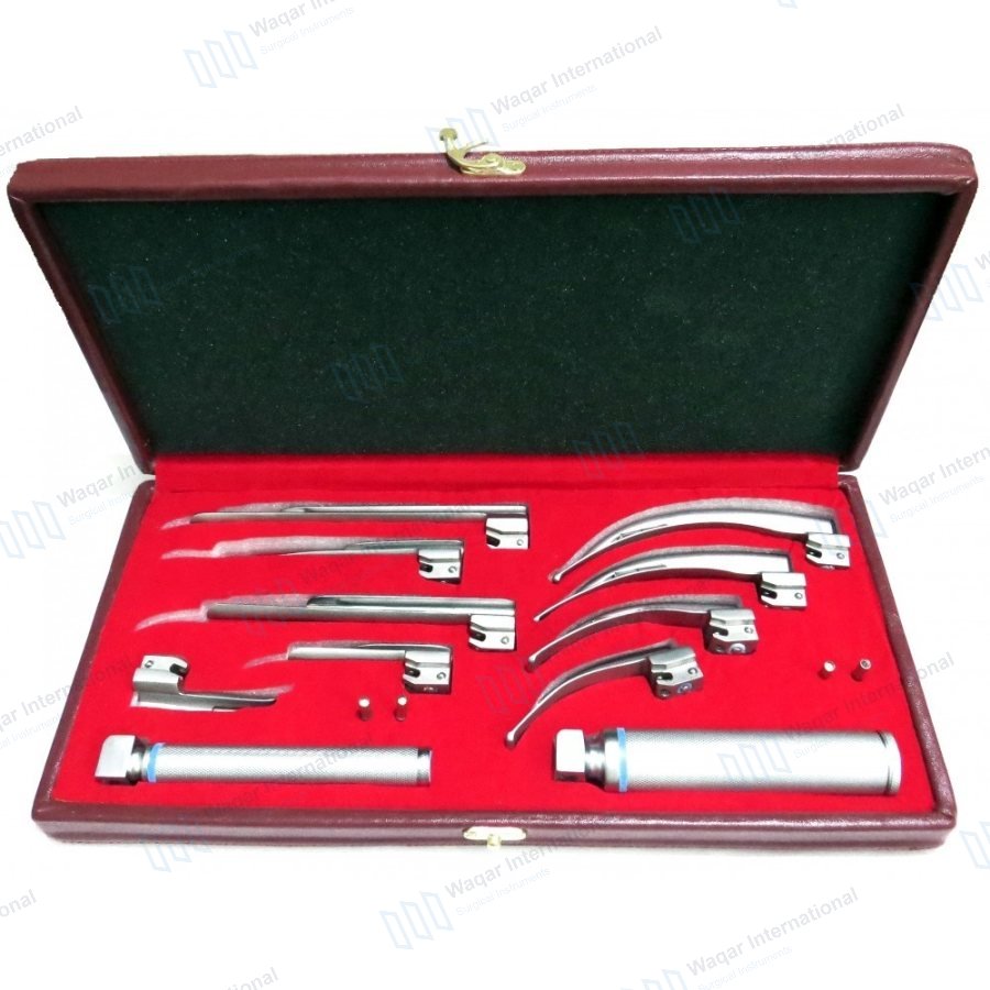 Laryngoscope Mac Miller Set 9 Stainless Steel Blades 2 — ent instruments manufactured by Waqar International, Sialkot