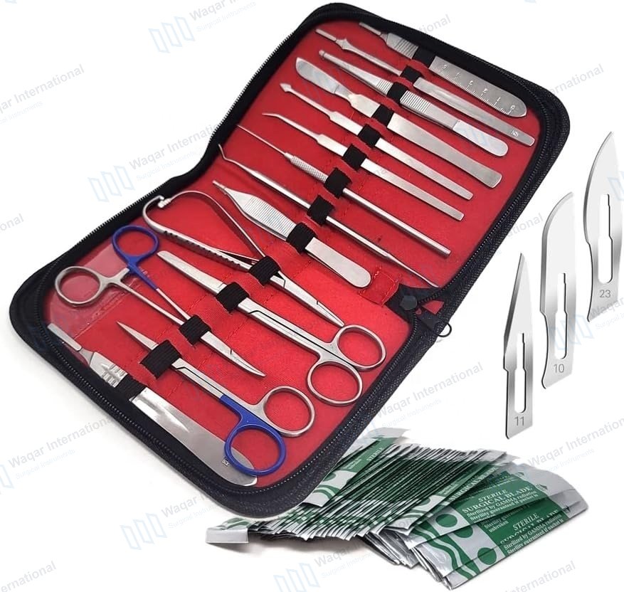 Advanced 45-Piece Stainless Steel Dissecting Kit — veterinary instruments manufactured by Waqar International, Sialkot