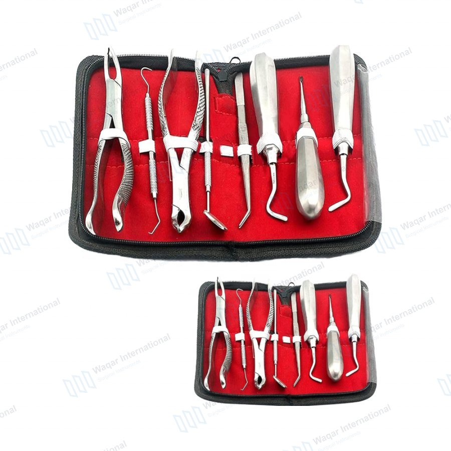 Dental Elevator Forceps Extraction 8-Piece Kit — dental instruments manufactured by Waqar International, Sialkot