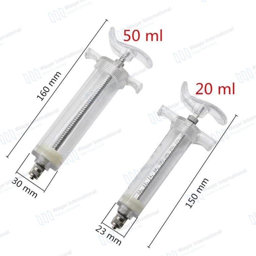 50ml Adjustable Reusable Livestock Poultry Animal Pet Vaccine Injector — veterinary instruments manufactured by Waqar International, Sialkot