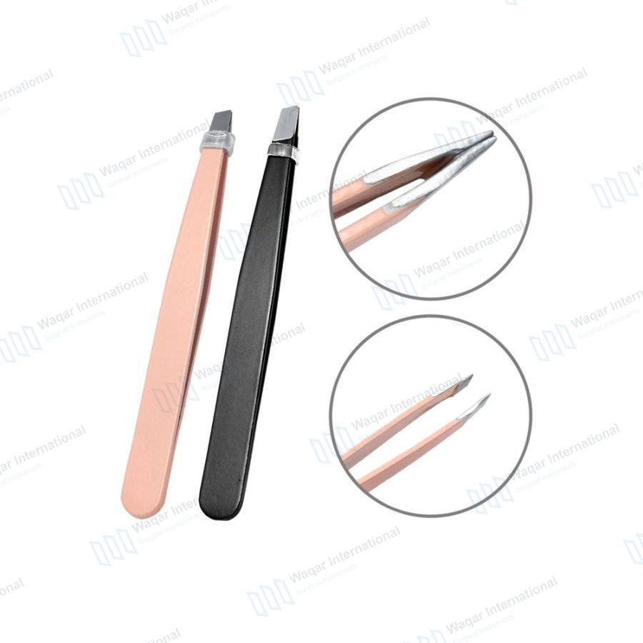 Stainless Steel Eyebrow Tweezers Slanted Tip Lightweight Fashion — beauty instruments manufactured by Waqar International, Sialkot