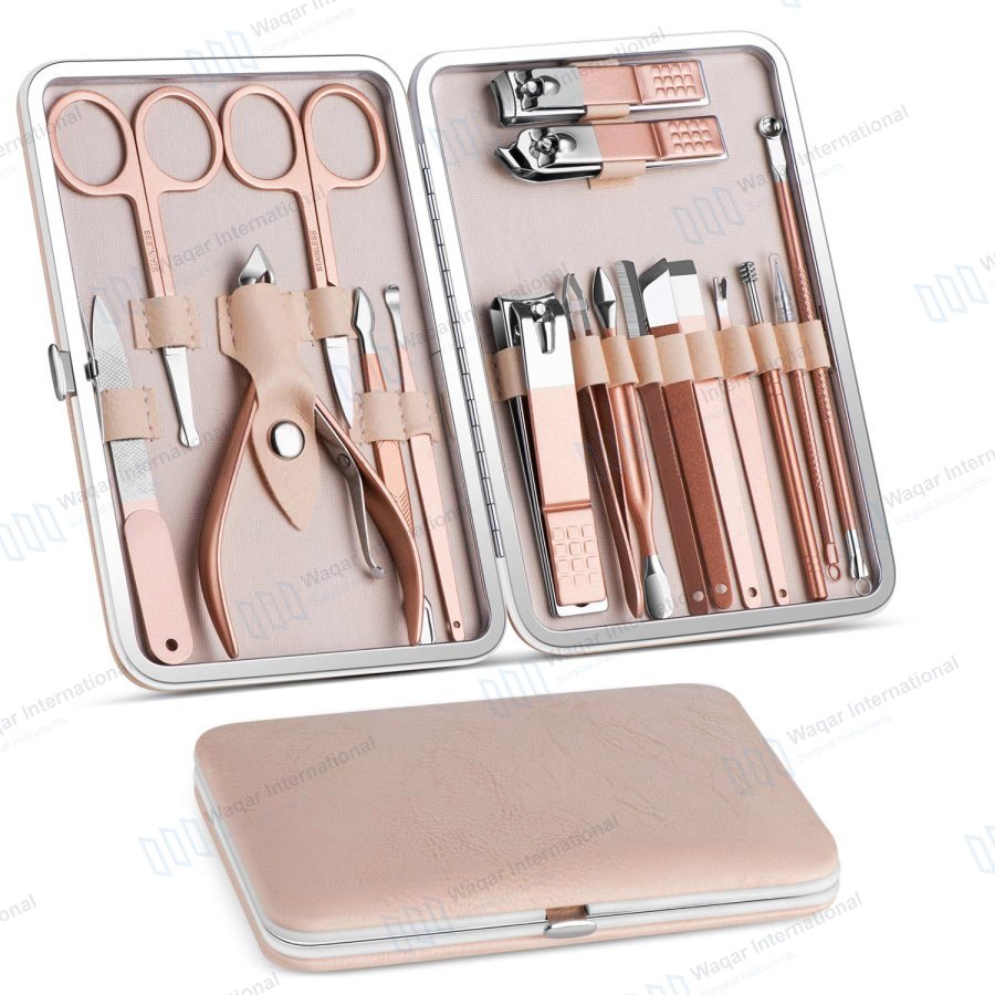 18-Piece Manicure Pedicure Set Stainless Steel Implements — beauty instruments manufactured by Waqar International, Sialkot