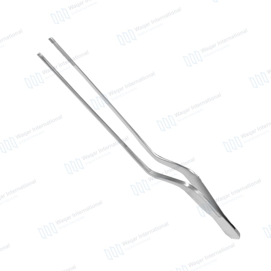 Bayonet Shaped Ear Dressing Forceps Serrated Tip — ent instruments manufactured by Waqar International, Sialkot