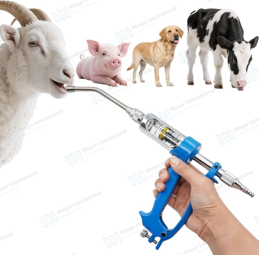 Automatic Reusable Plastic Drenching Gun Dehorner Cattle Pig Easy — veterinary instruments manufactured by Waqar International, Sialkot