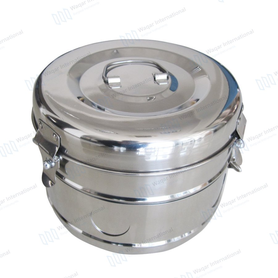 Stainless Steel Dressing Jar Sterilization Drum — surgical instruments manufactured by Waqar International, Sialkot
