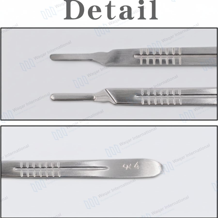 Steel Scalpel and Surgical Knife Handles No.3 & No.4 — surgical instruments manufactured by Waqar International, Sialkot