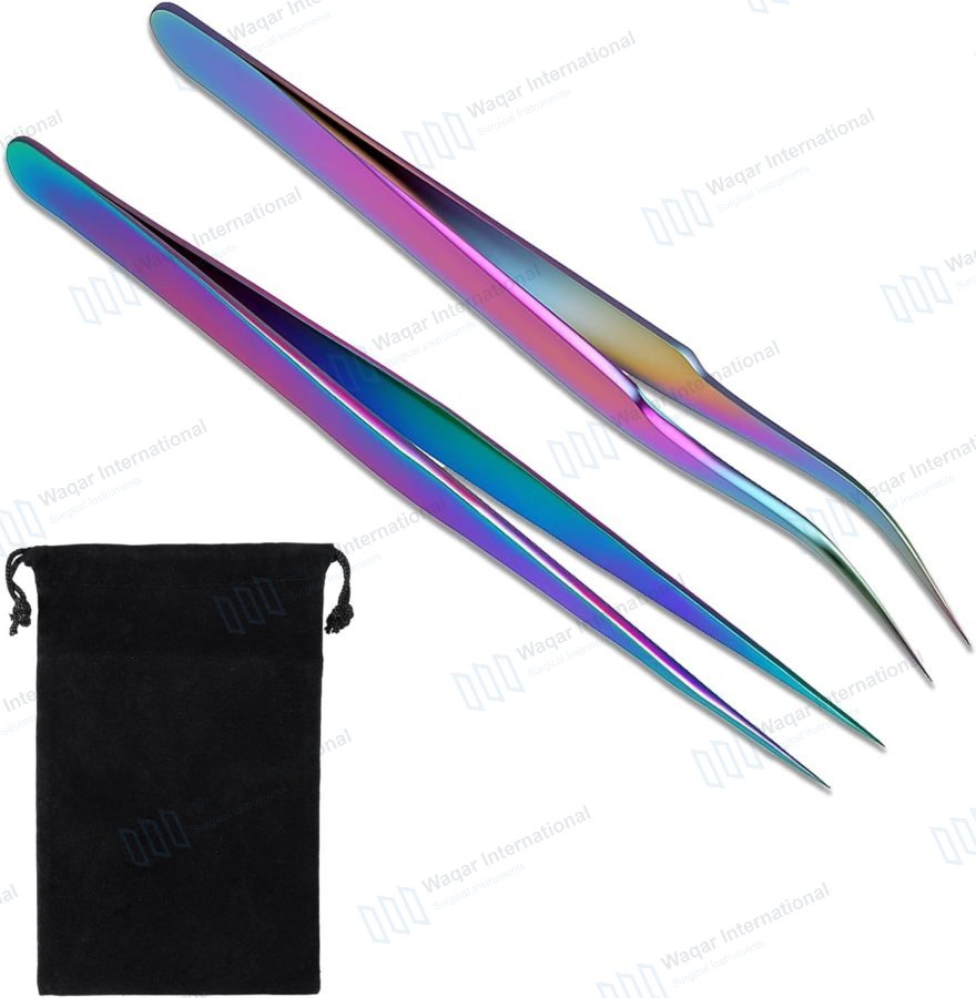 Angled Stainless Steel Beauty Eyelash Extension Tweezers 45 — beauty instruments manufactured by Waqar International, Sialkot