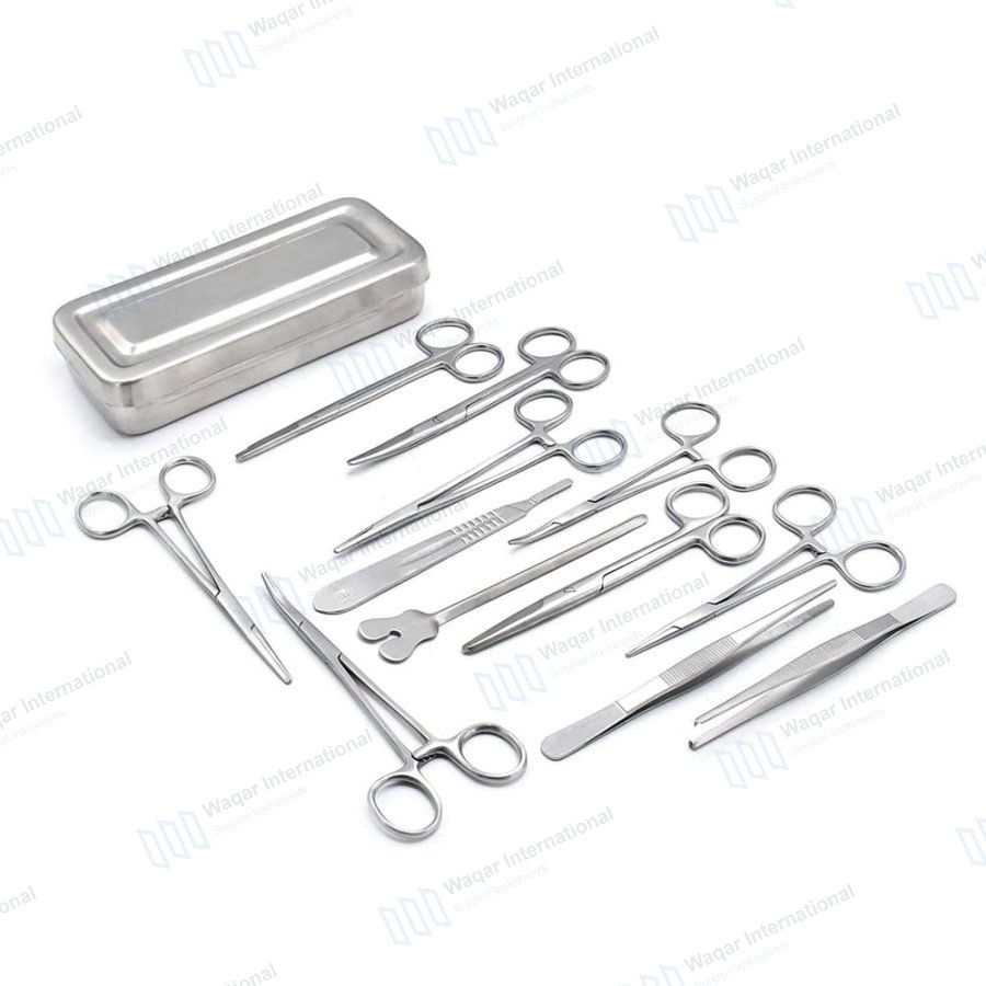 13 Piece Stainless Steel Surgical Instrument Set Forceps Scissors — veterinary instruments manufactured by Waqar International, Sialkot