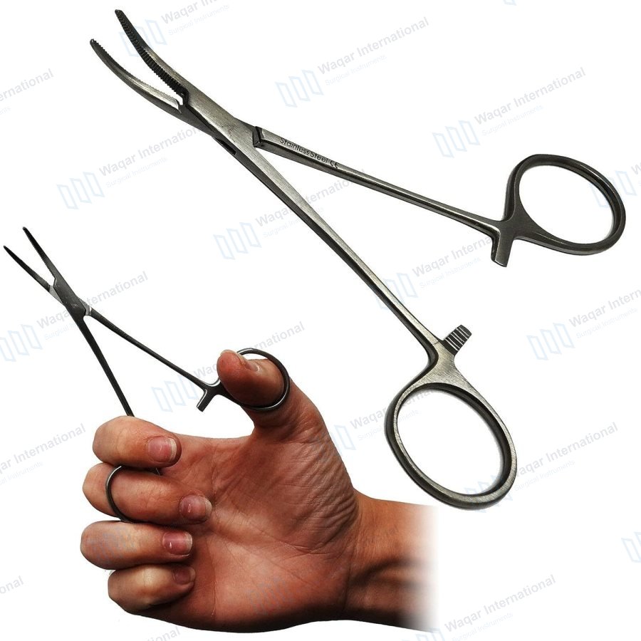 5.5 Inch Curved Steel Multi-Use Locking Mosquito Hemostat Surgical — surgical instruments manufactured by Waqar International, Sialkot