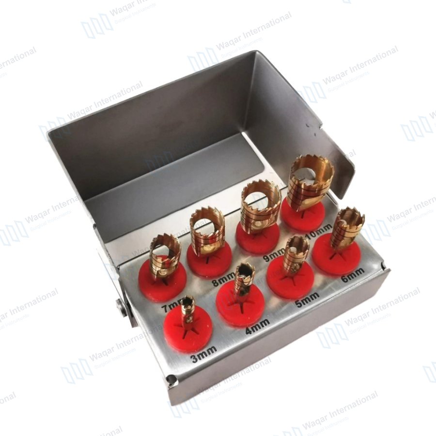 Dental Trephine Drills Instrument Set Stainless Steel Color — dental instruments manufactured by Waqar International, Sialkot