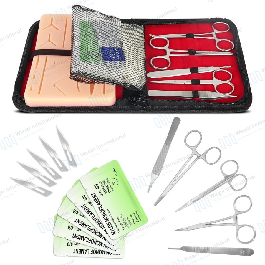 Students Suture Practice Kit Complete Medical Instrument Set Needle — surgical instruments manufactured by Waqar International, Sialkot
