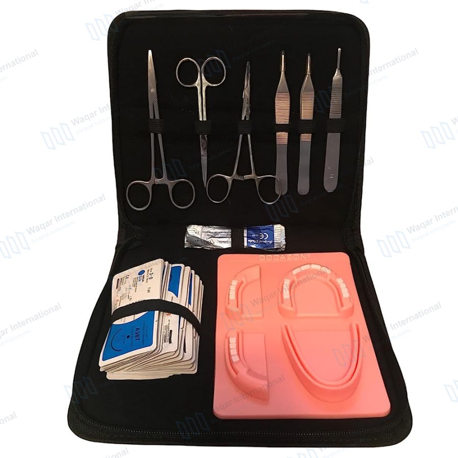 Complete Suture Practice Kit Stainless Steel Instruments Pre-Cut — veterinary instruments manufactured by Waqar International, Sialkot