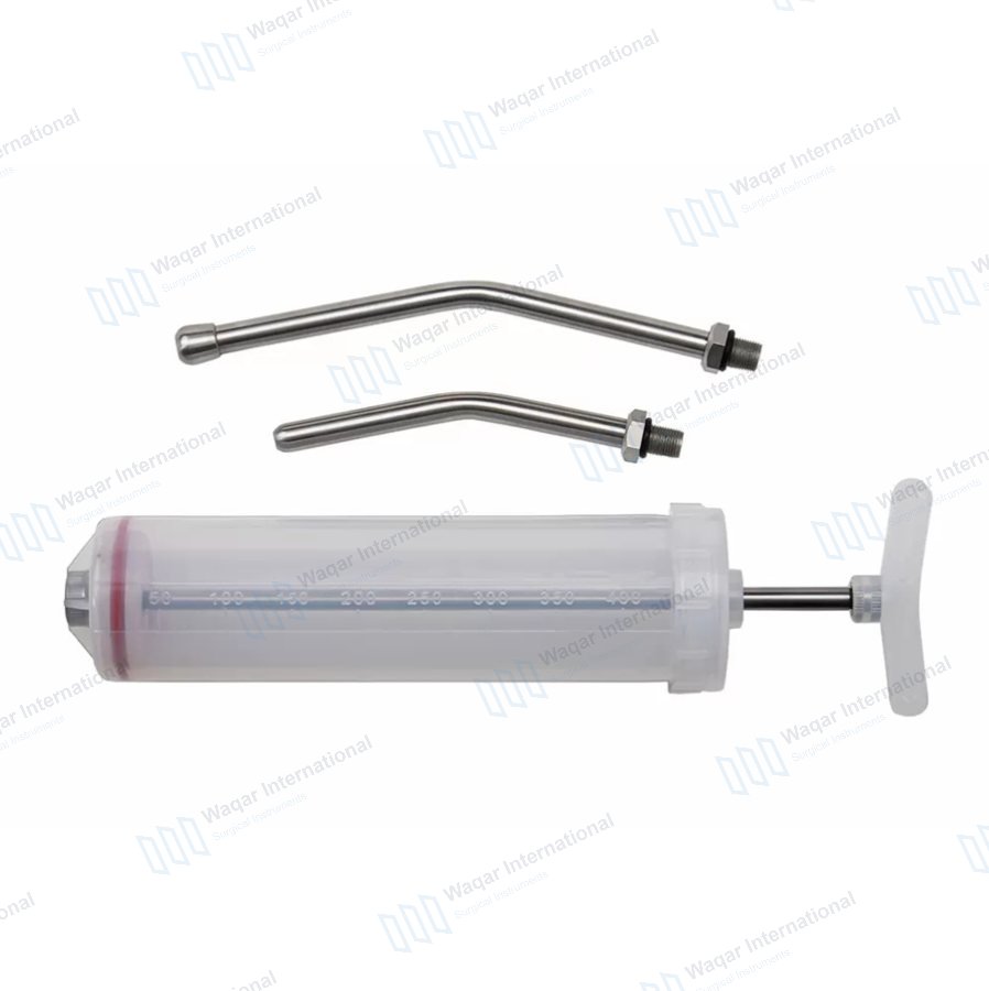 Continuous Disposable Stainless Steel Syringe Vaccine Injector Adjustable — veterinary instruments manufactured by Waqar International, Sialkot
