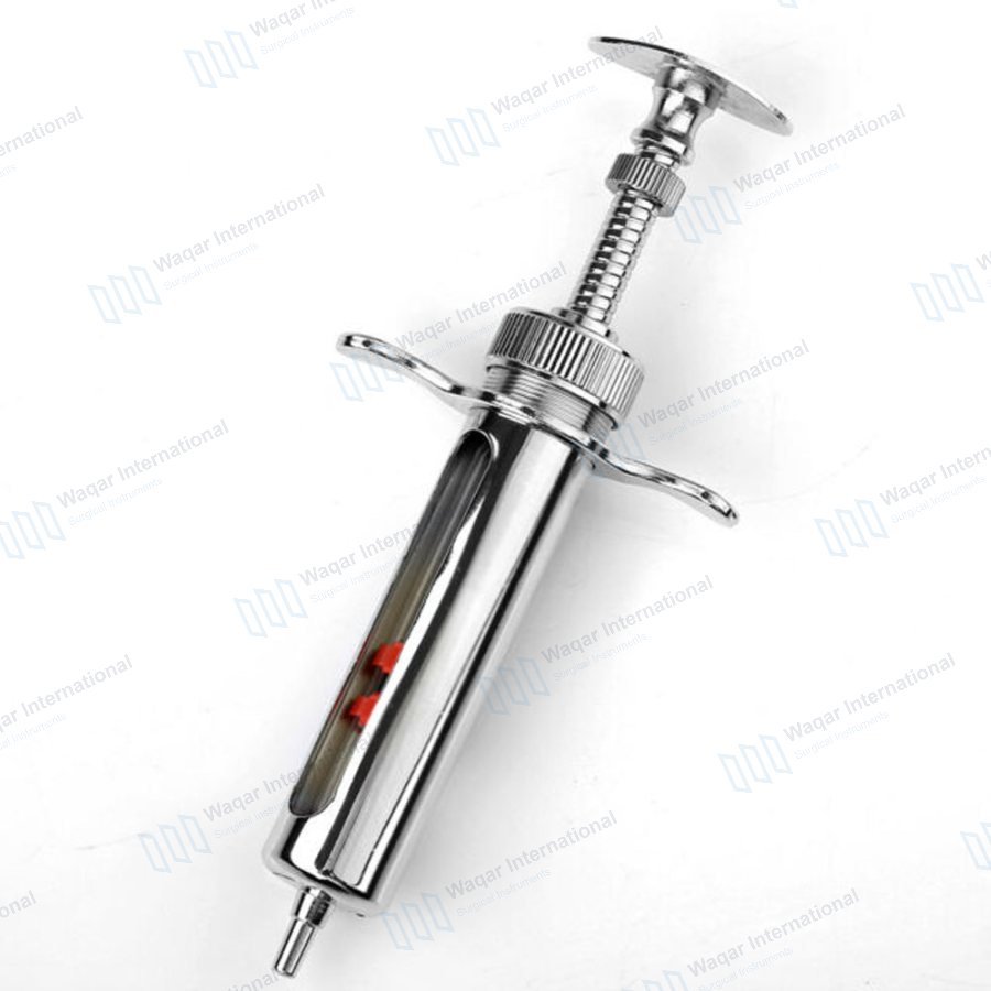 Continuous Stainless Steel Syringe Vaccine Injector Adjustable Veterinary — veterinary instruments manufactured by Waqar International, Sialkot