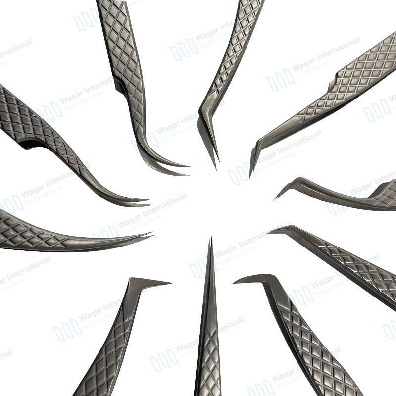 Stainless Steel Lash Extension Tweezers 45 90 — beauty instruments manufactured by Waqar International, Sialkot