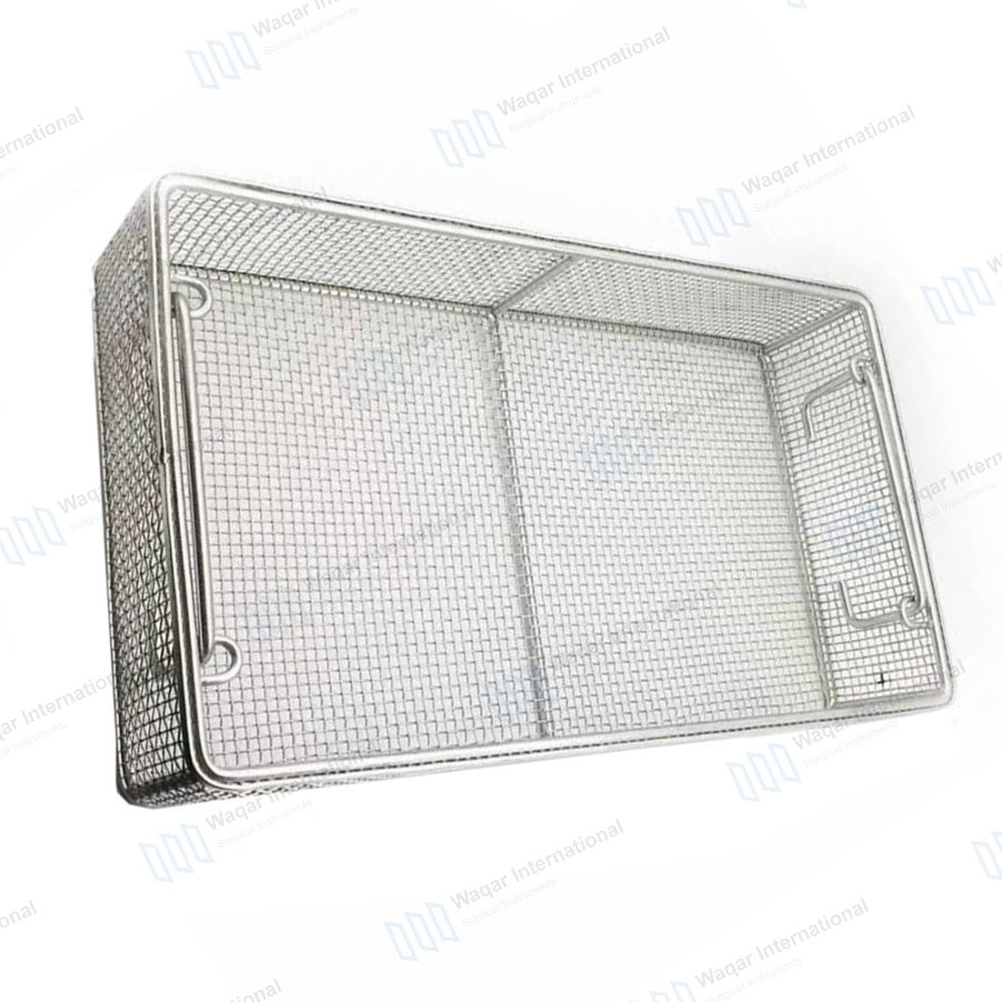 Stainless Steel Mesh Sterilization Tray with Lid Size — surgical instruments manufactured by Waqar International, Sialkot