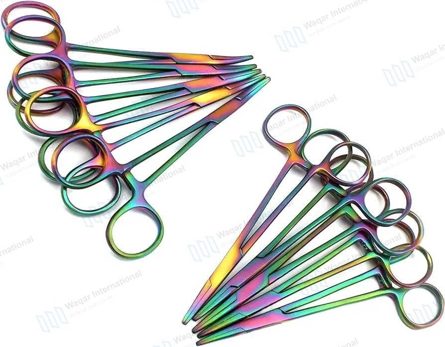Multi Color Rainbow Kelly Hemostat Forceps Instrument Set 5 — surgical instruments manufactured by Waqar International, Sialkot