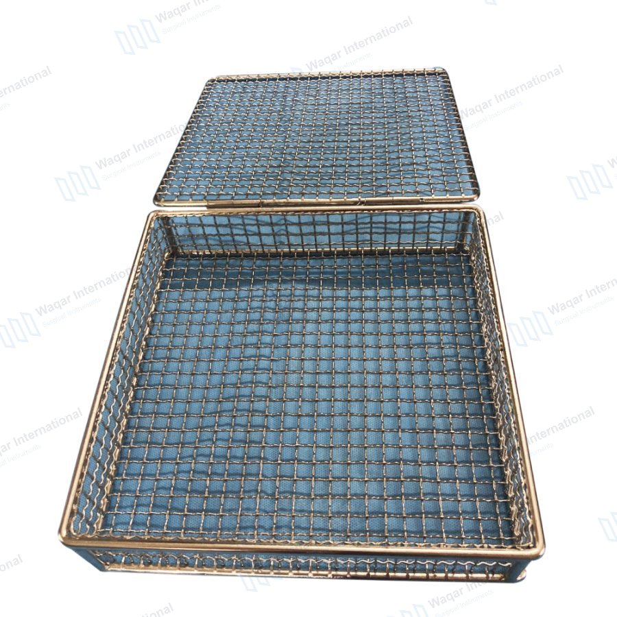 Stainless Steel Wire Mesh Tray Reusable Surgical Instrument Basket — surgical instruments manufactured by Waqar International, Sialkot