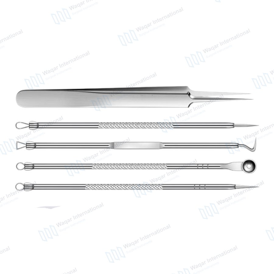 5Pcs Stainless Steel Blackhead Remover Set Facial Acne Extraction — beauty instruments manufactured by Waqar International, Sialkot