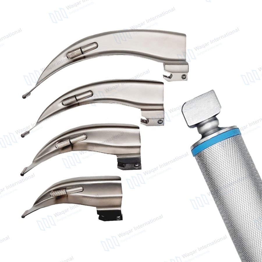 6 Blade Laryngoscope Set Stainless Steel Reusable Intubation — ent instruments manufactured by Waqar International, Sialkot