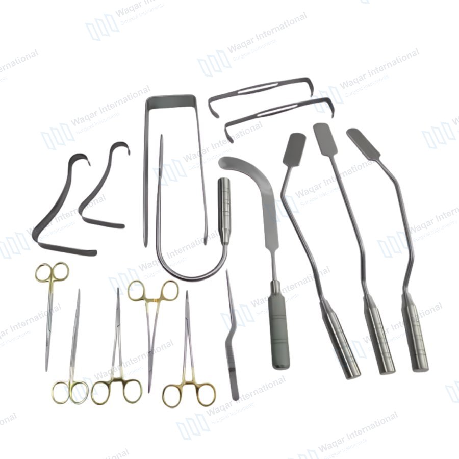 16 PCS Plastic Surgery Instrument Set Breast Augmentation — surgical instruments manufactured by Waqar International, Sialkot