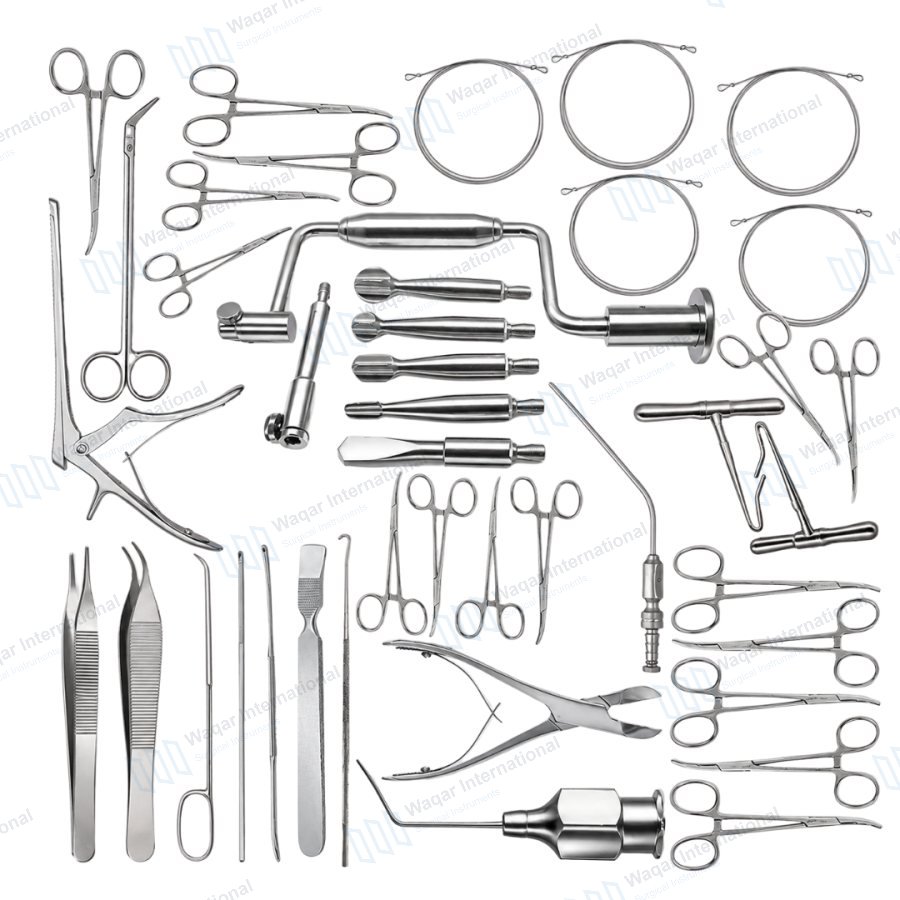 98 PCS Neurosurgery Instrument Set Stainless Steel Cranial — neuro surgical manufactured by Waqar International, Sialkot