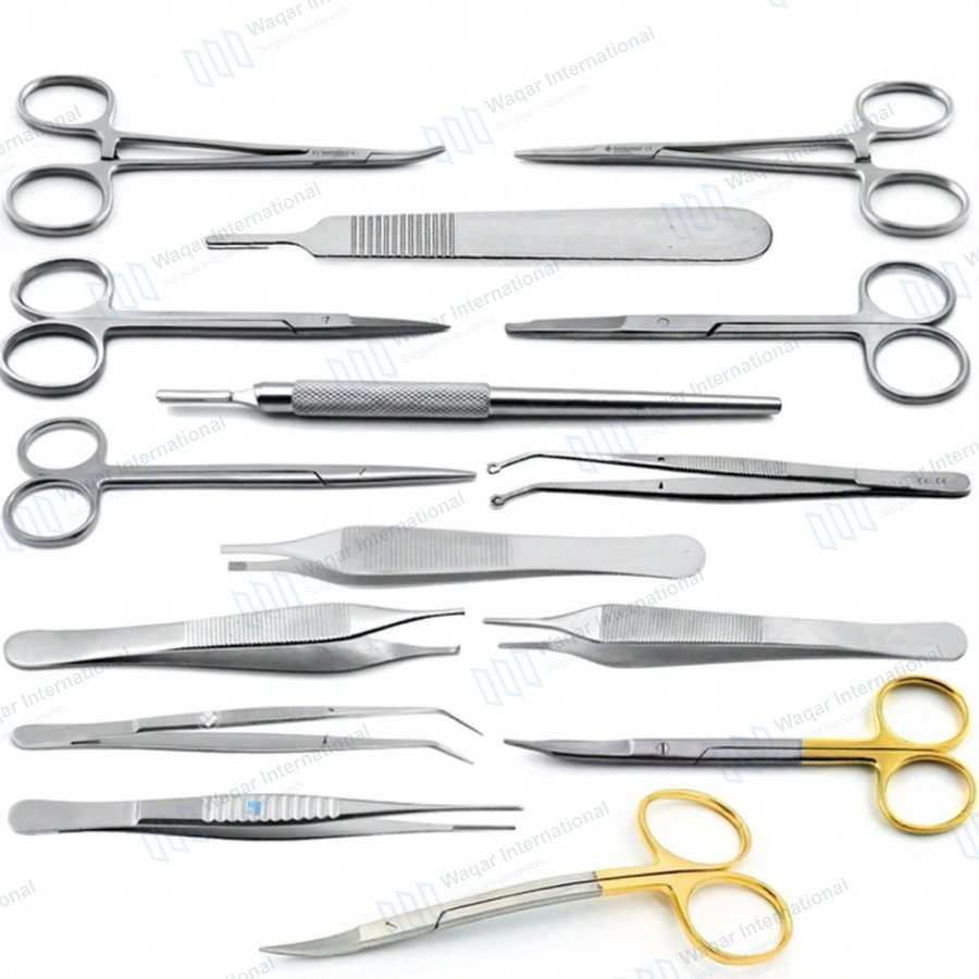 Complete 15 PC MINOR SURGERY Stainless Steel SUTURE — surgical instruments manufactured by Waqar International, Sialkot