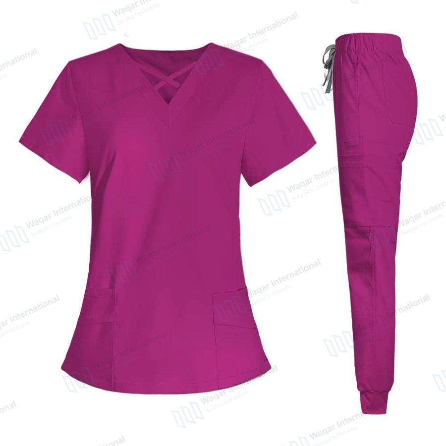 Sterilization Needle-Detecting Hospital Scrub Uniform Sets Vneck Nurse — surgical instruments manufactured by Waqar International, Sialkot