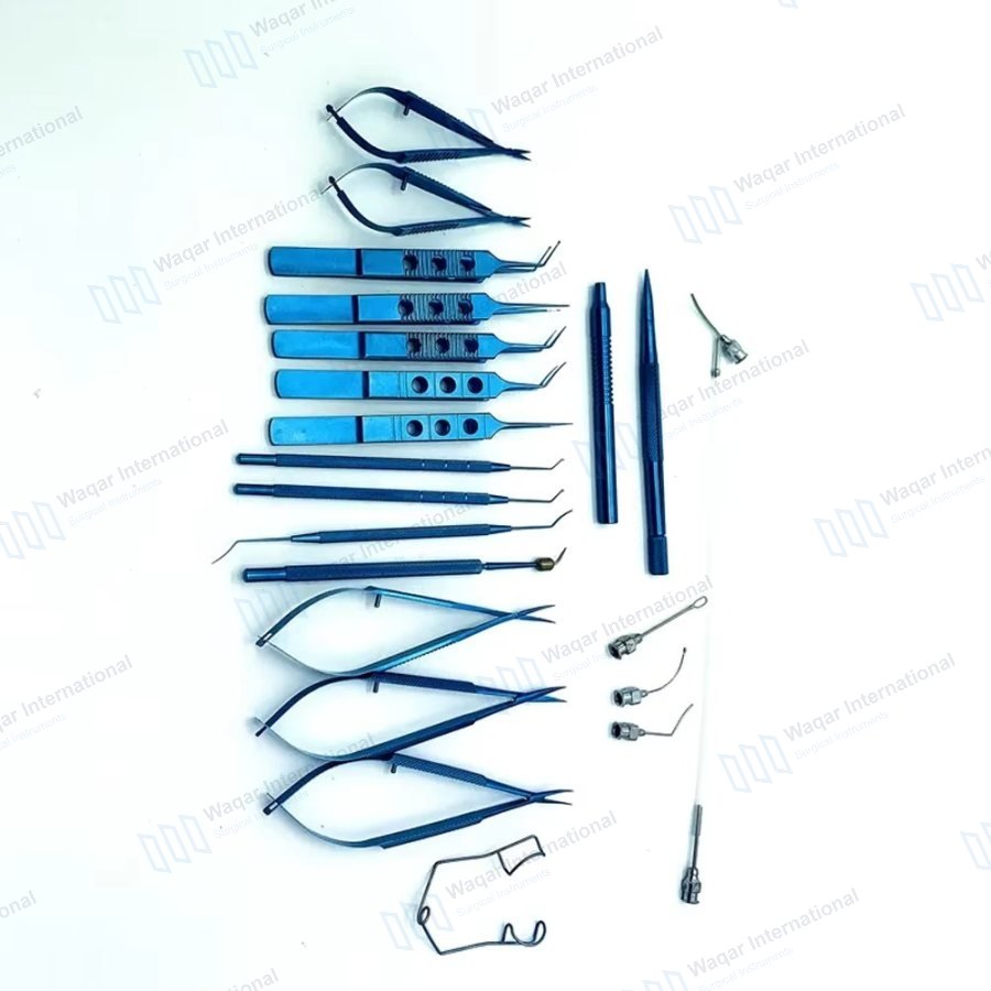 21 Piece Ophthalmic Cataract Surgery Instrument Set Titanium Eye — eye instruments manufactured by Waqar International, Sialkot