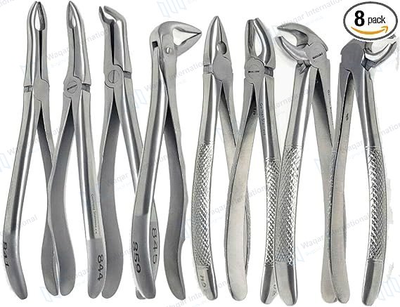 Dental Extracting Forceps Set 8PCS Stainless Steel Tooth Extraction — dental instruments manufactured by Waqar International, Sialkot