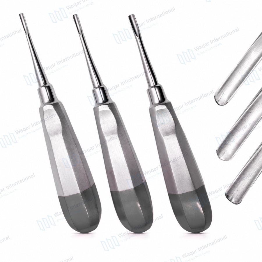 3 PCS Dental Extraction Elevators Set — dental instruments manufactured by Waqar International, Sialkot