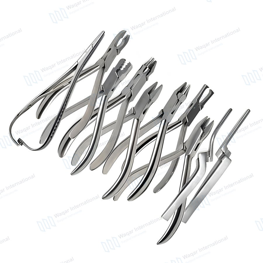 10-Piece Stainless Steel Ergonomic Orthodontic Pliers Kit — surgical instruments manufactured by Waqar International, Sialkot
