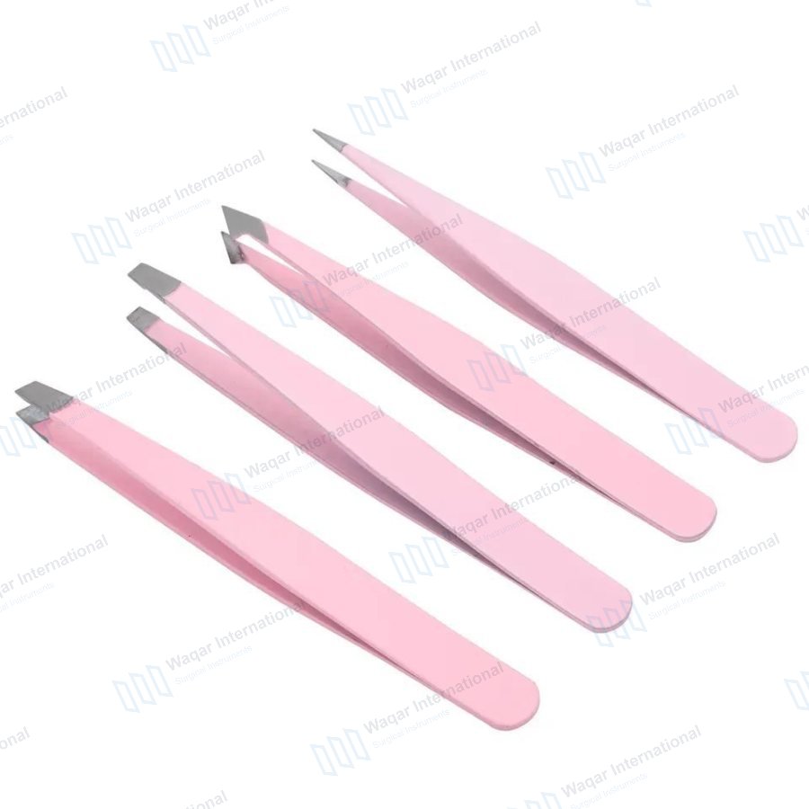 Eyebrow Tweezers Set 4 PCS Stainless Steel Pointed — beauty instruments manufactured by Waqar International, Sialkot