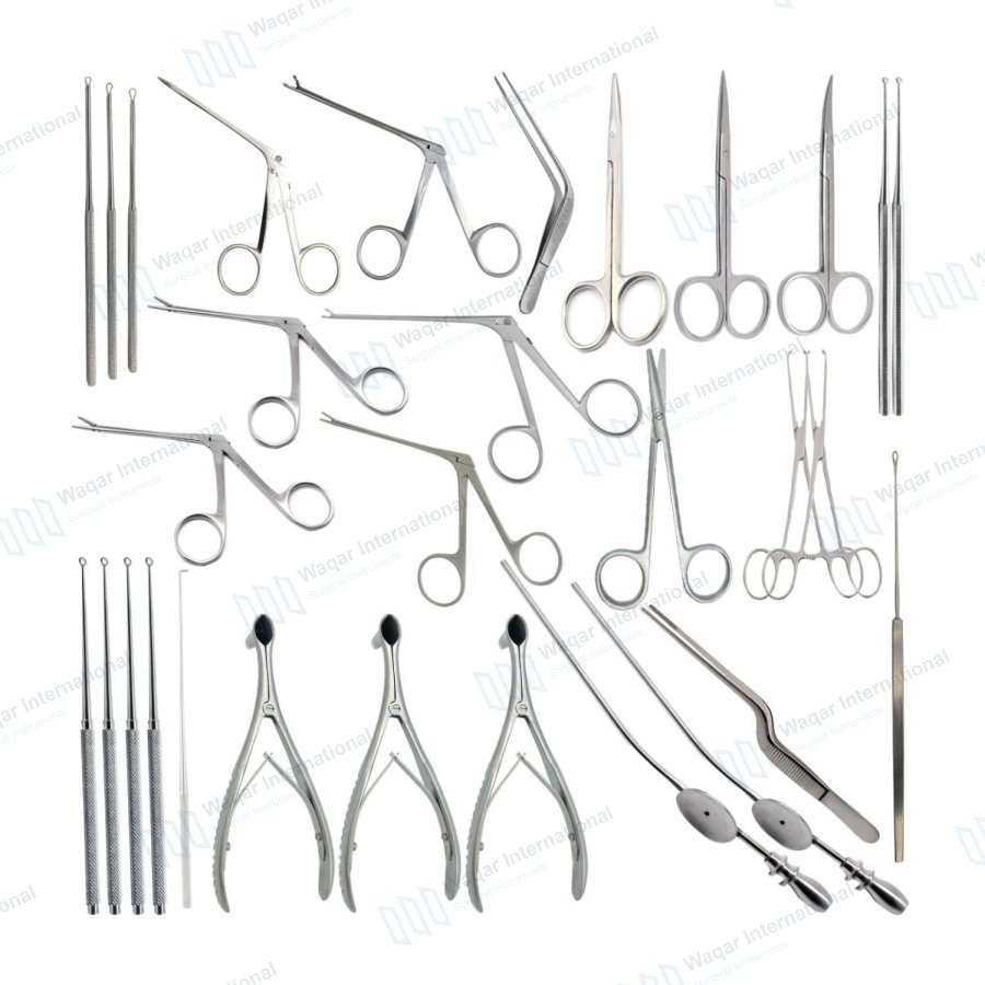 Complete ENT Surgery Set 31Pcs — surgical instruments manufactured by Waqar International, Sialkot