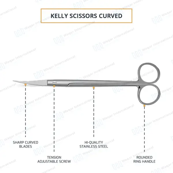Kelly Scissors 7″ Curved Sharp Blades - surgical instruments manufactured by Waqar International, Sialkot - view 4
