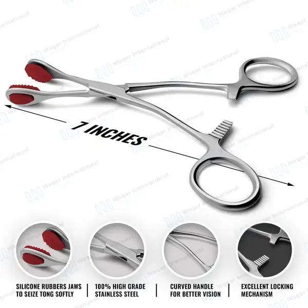 Young Tongue Forceps 7″ (17.8cm) with Silicone Grip Tips - surgical instruments manufactured by Waqar International, Sialkot - view 3