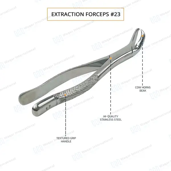 6 Pcs Dental Extracting Forceps #23 Cow Horn for Lower Molar - dental instruments manufactured by Waqar International, Sialkot - view 5