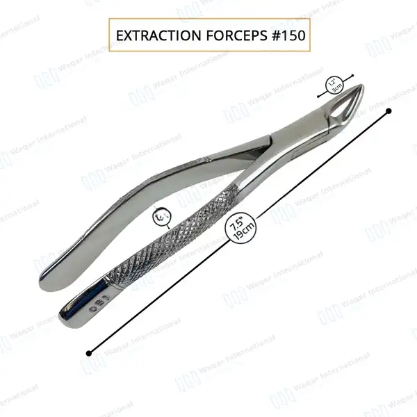 Dental Extraction Forceps #150 Upper Incisors, Root Teeth - dental instruments manufactured by Waqar International, Sialkot - view 3