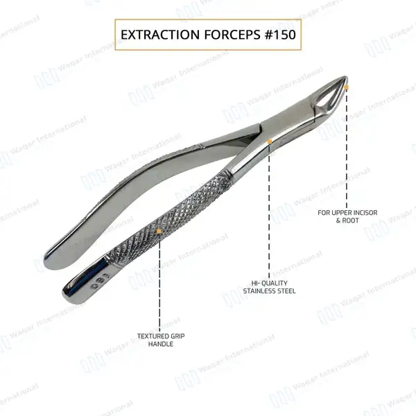 Dental Extraction Forceps #150 Upper Incisors, Root Teeth - dental instruments manufactured by Waqar International, Sialkot - view 4