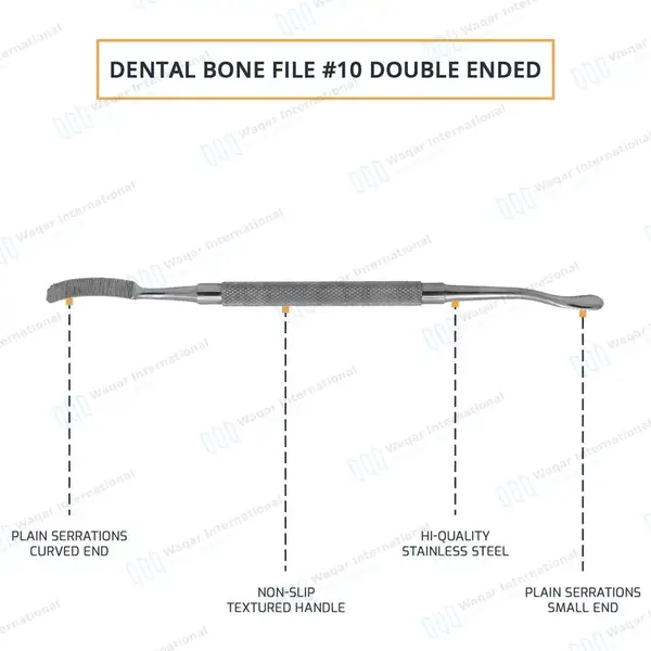 12 Dental Bone File #10 Double Ended 7″ Curved Up & Straight - dental instruments manufactured by Waqar International, Sialkot - view 4