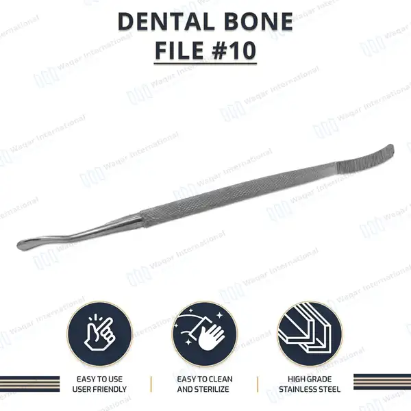 12 Dental Bone File #10 Double Ended 7″ Curved Up & Straight - dental instruments manufactured by Waqar International, Sialkot - view 8