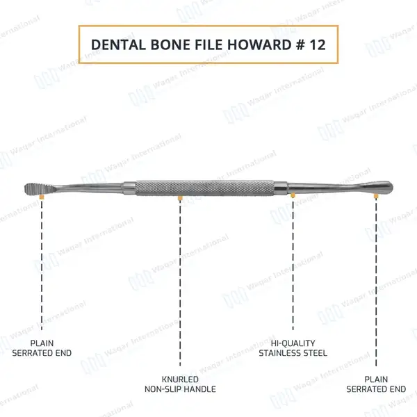 6 Howard Bone File #12 Double Ended - dental instruments manufactured by Waqar International, Sialkot - view 3