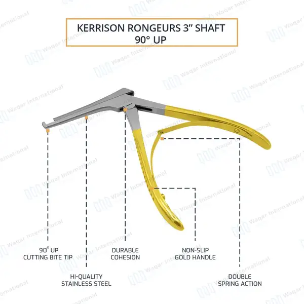 Kerrison Rongeur 3″ Shaft Size #2 5mm Bite 90 Degree Up Gold Handle - surgical instruments manufactured by Waqar International, Sialkot - view 4