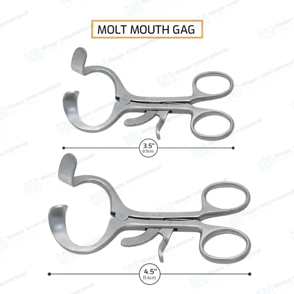 2 Molt Mouth Gag 3.5″ + 4.5″ Pediatric & Child Curved Blades - surgical instruments manufactured by Waqar International, Sialkot - view 3