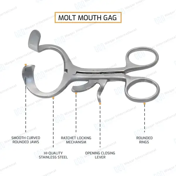 2 Molt Mouth Gag 3.5″ + 4.5″ Pediatric & Child Curved Blades - surgical instruments manufactured by Waqar International, Sialkot - view 4